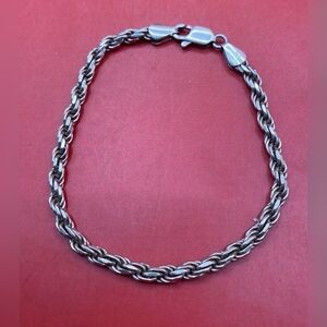 Women’s Bracelet Sterling Silver 925 Diamond Cut Rope Chain Italy 7”